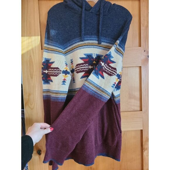 American Eagle Wool Blend LARGE Hoodie Sweater Southwest Knit Tribal Mens Aztec - Picture 2 of 6
